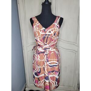 Banana Republic Graphic Swirl V-Neck Tunic Tank Tie Waist Shift Midi Dress✨️4